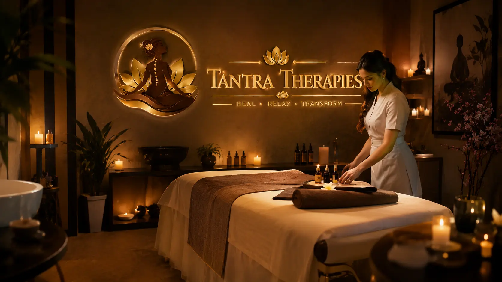 Ambient mood lighting in a private somatic relaxation suite in South Florida